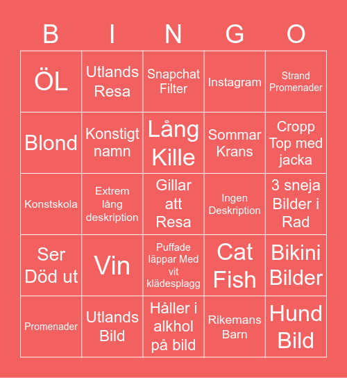 Tinder Bingo V2 Bingo Card