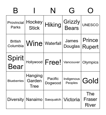 British Columbia Bingo Card