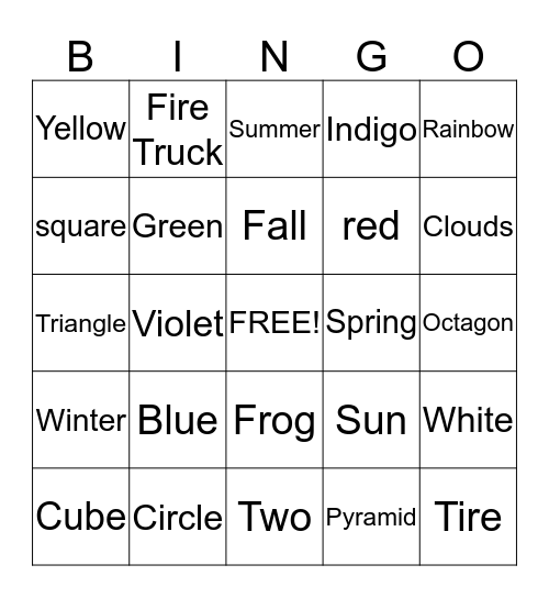 Colors, Shapes,Seasons and Animals Bingo Card