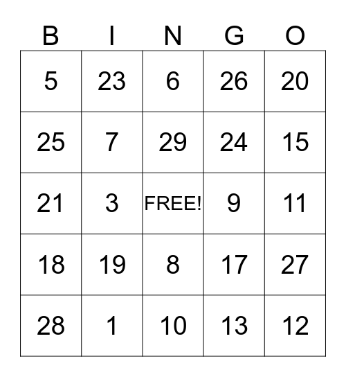 Los Numeros Bingo Card