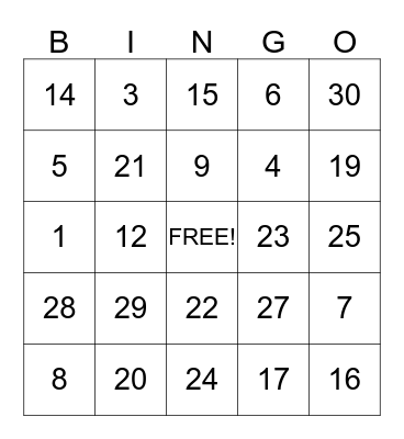 Los Numeros Bingo Card