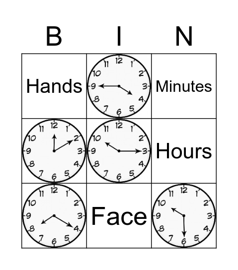 Clocks Bingo Card