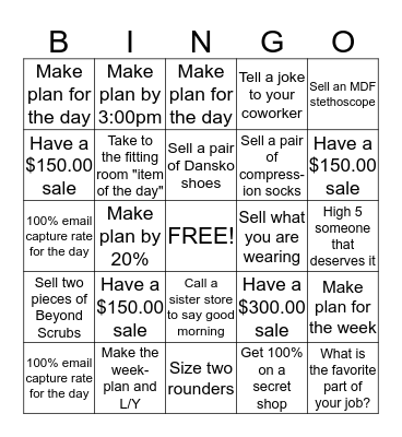 Life Uniform Bingo Card