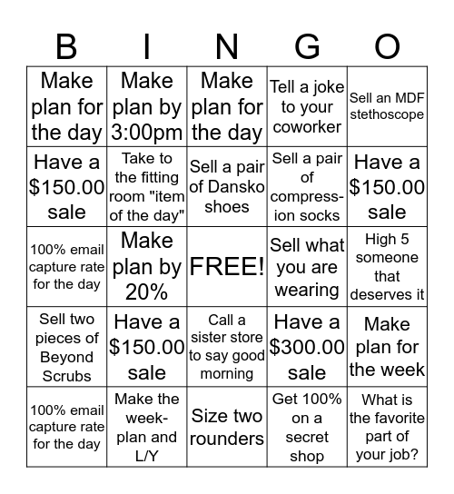 Life Uniform Bingo Card