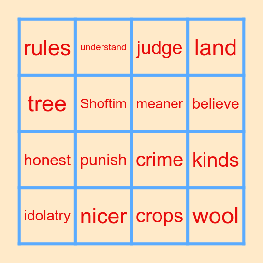 Shoftim Bingo Card