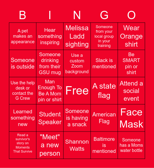 GSU BINGO 2021 Edition Bingo Card