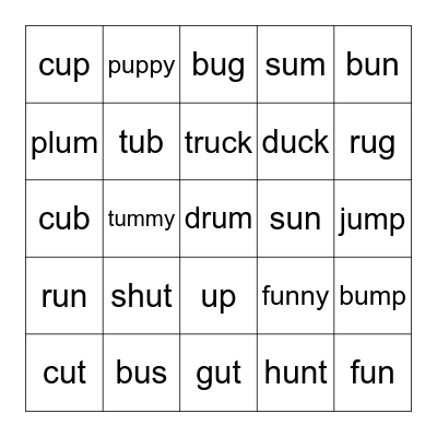 SHORT U Bingo Card