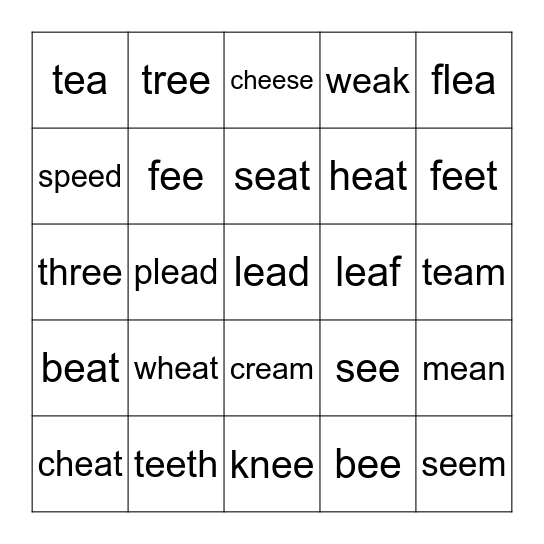 Long E Bingo Card