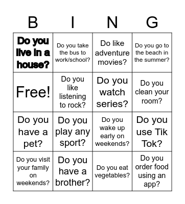 Ice breaker Bingo Card