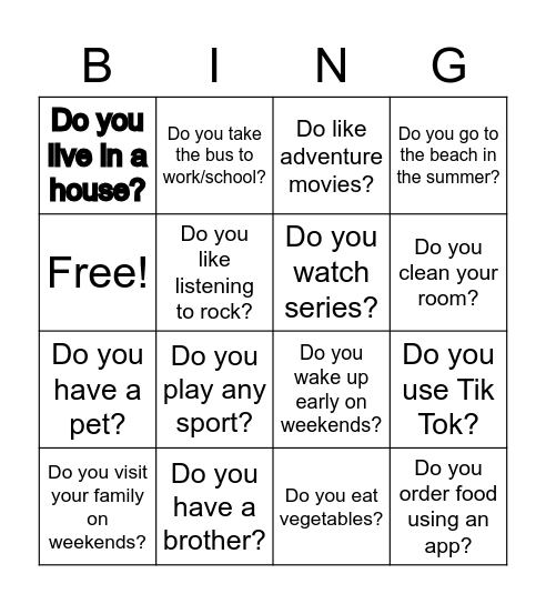 Ice breaker Bingo Card