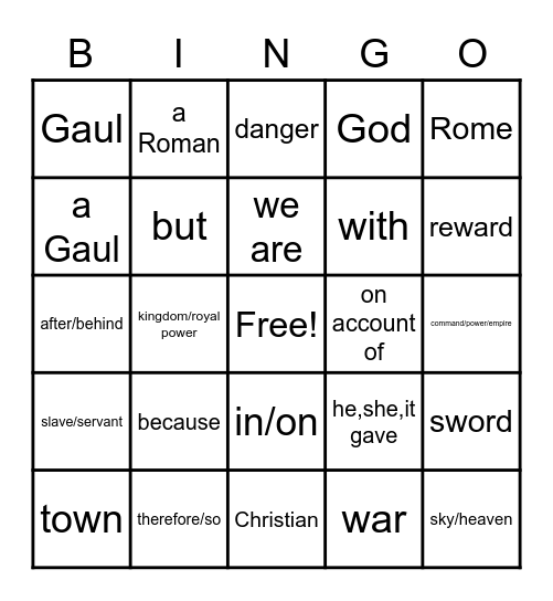 Latin p1-31quod Bingo Card