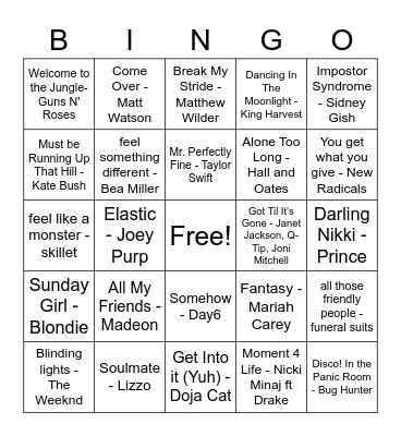 Fall 2021 RA Music Bingo Card