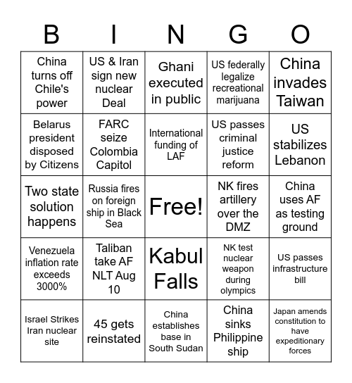 Holy Shxt World Affairs Bingo Card