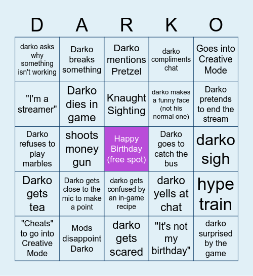 DARKO BINGO Card