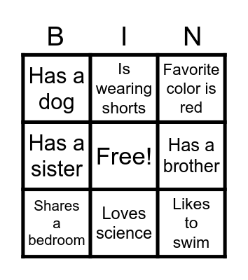 Getting to Know You Bingo Card