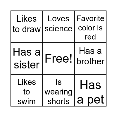 Getting to Know You Bingo Card