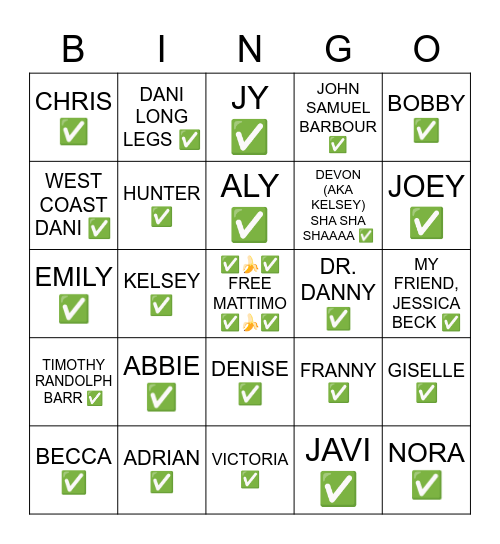 JTT BINGO Card