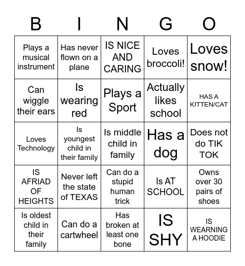 Icebreaker Bingo Card