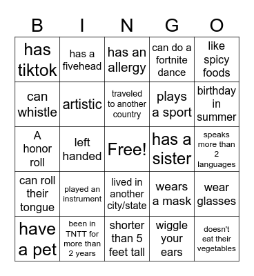 Get to know U Bingo Card