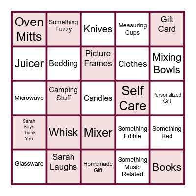 Bridal Shower Bingo Card
