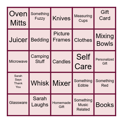 Bridal Shower Bingo Card