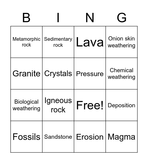 Rock Bingo! Bingo Card