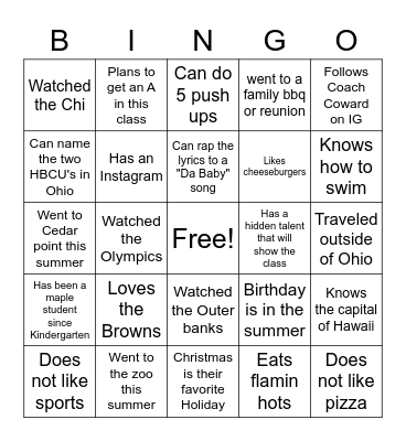 ENGLISH Bingo Card