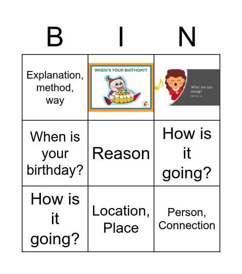 WH-Questions Bingo Card