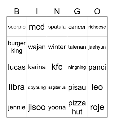 Mingyu's Bingo Card