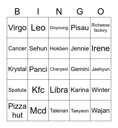 Seje Bingo Card