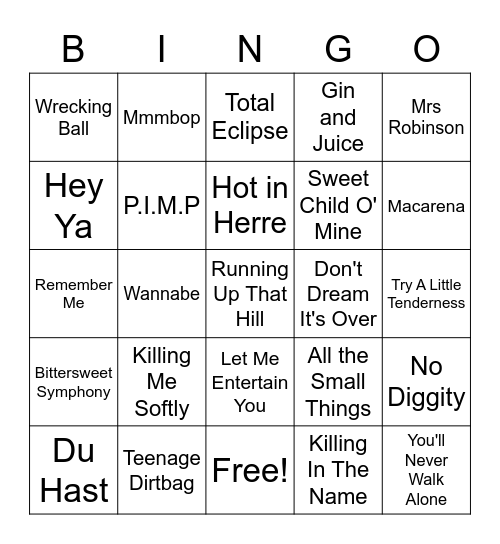 Covers Bingo Card