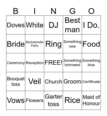 Bridal Bingo  Bingo Card