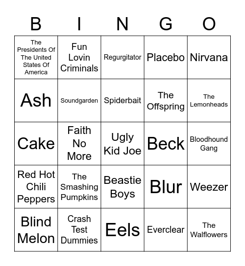 Alternative Nation Bingo Card