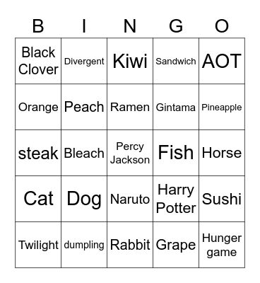 JW’S Bingo Card