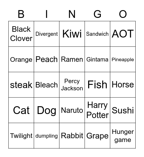 JW’S Bingo Card