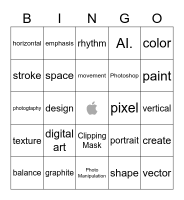 Digital Art Terms Bingo Card