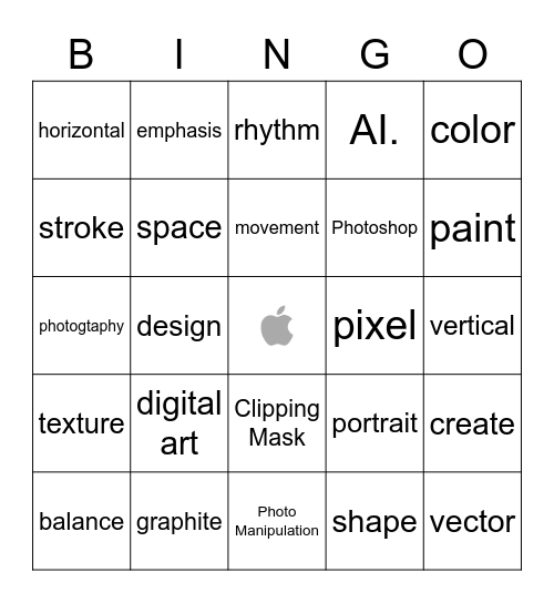 Digital Art Terms Bingo Card