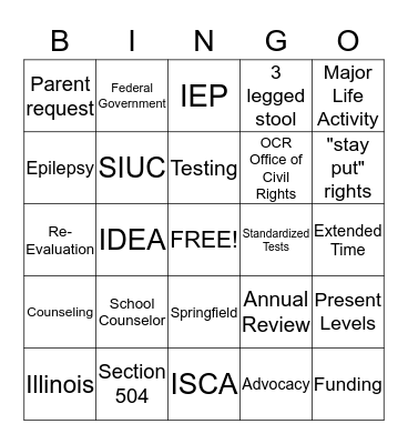Survival Kit to Section 504 Plans Bingo Card