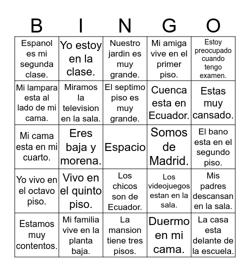 En La Casa Bingo Card