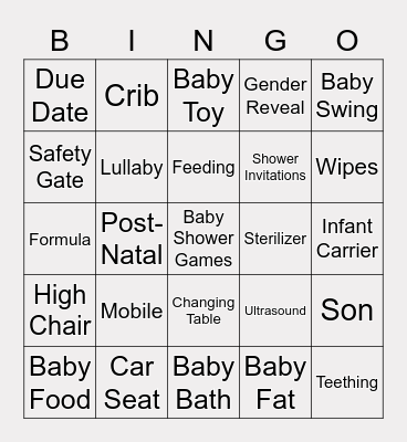 VIRTUAL BABY SHOWER BINGO Card
