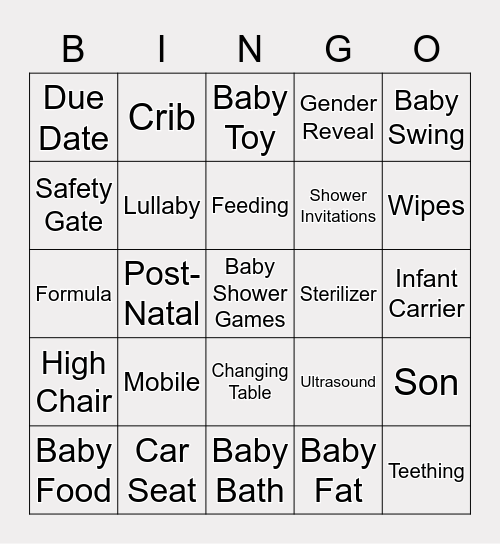 VIRTUAL BABY SHOWER BINGO Card