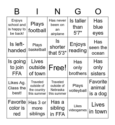 Find someone in class who.... Bingo Card