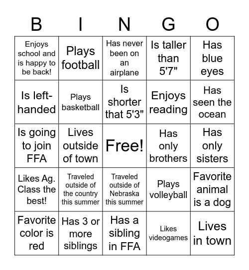 Find someone in class who.... Bingo Card