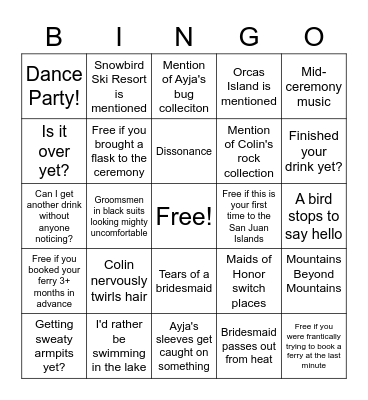 Ceremony Bingo Card