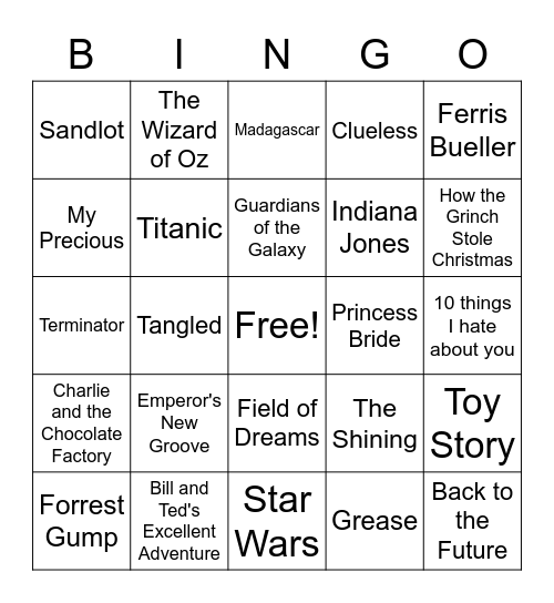 Movie Quote Bingo Card