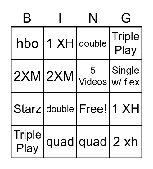 Xfinity Bingo Card