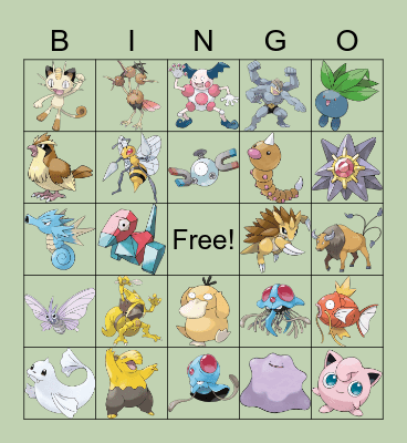 Kanto (Original) Pokemon Bingo Card