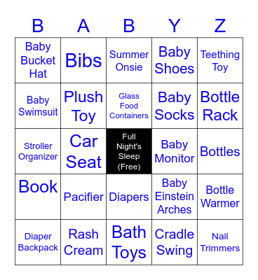 Zgorka Baby Gift Bingo Card