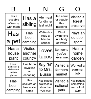 Environmental Science Bingo Card