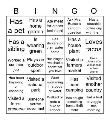 Environmental Science Bingo Card